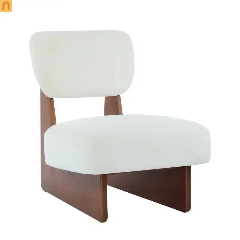 Accent Chair Modern Minimalist Polyester Beige Set of 2 Walnut Base