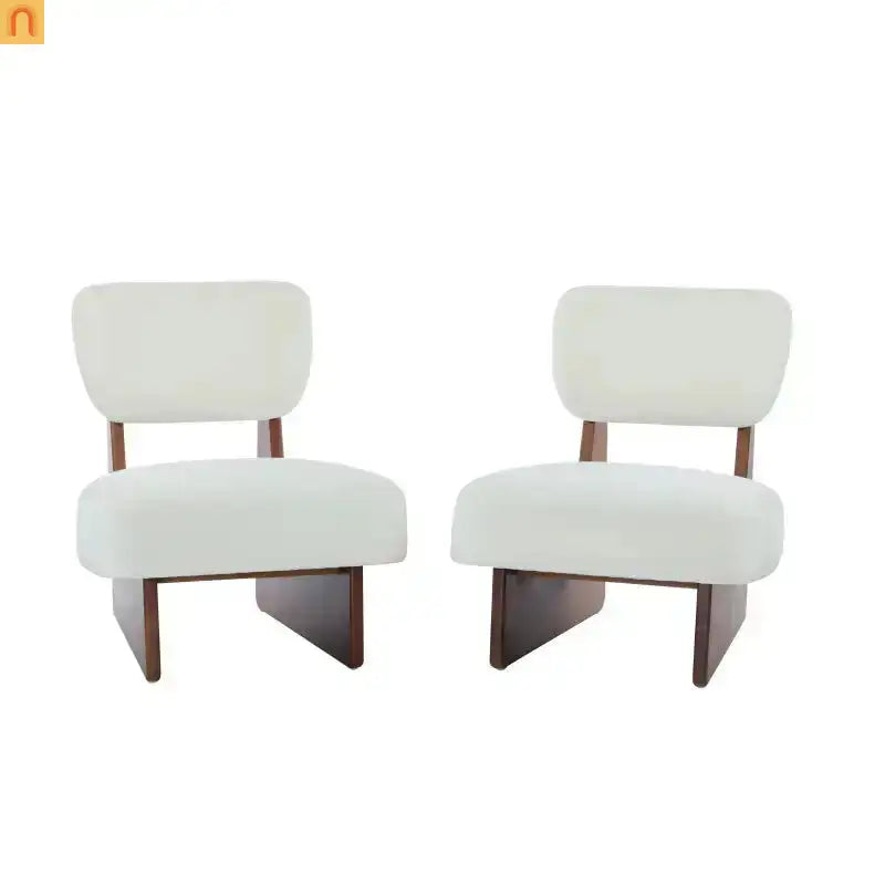 Accent Chair Modern Minimalist Polyester Beige Set of 2 Walnut Base