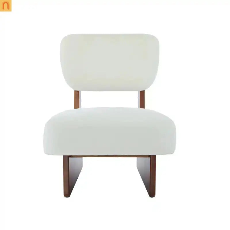 Accent Chair Modern Minimalist Polyester Beige Set of 2 Walnut Base