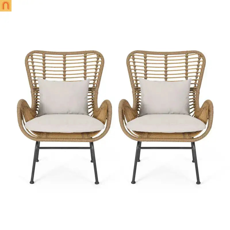 Outdoor Chair PE Rattan Beige Steel Frame Set of 2 37.25in