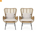 Outdoor Chair PE Rattan Beige Steel Frame Set of 2 37.25in