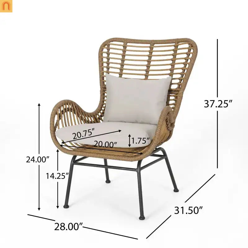 Outdoor Chair PE Rattan Beige Steel Frame Set of 2 37.25in