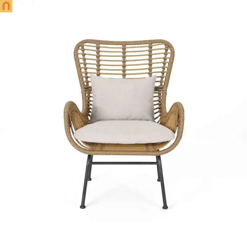 Outdoor Chair PE Rattan Beige Steel Frame Set of 2 37.25in