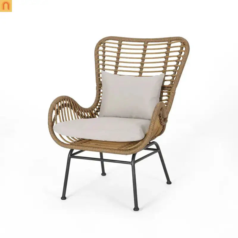 Outdoor Chair PE Rattan Beige Steel Frame Set of 2 37.25in