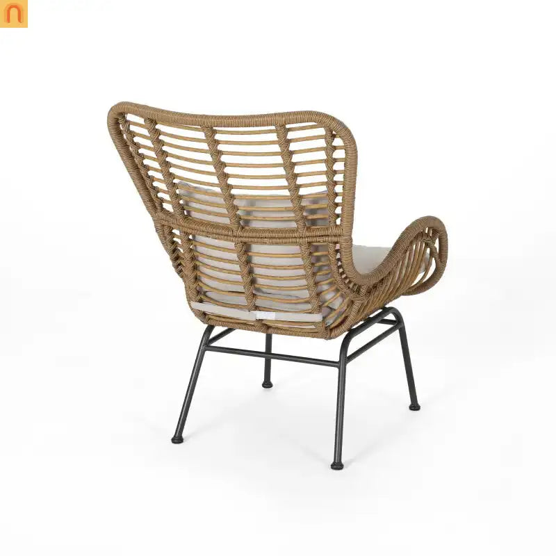 Outdoor Chair PE Rattan Beige Steel Frame Set of 2 37.25in