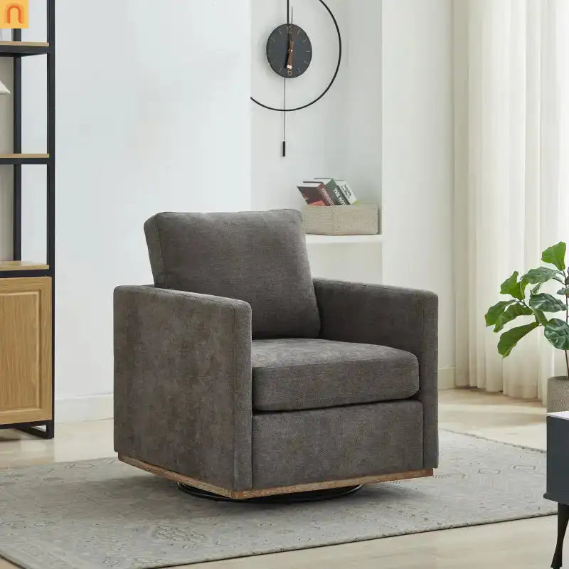 Accent Chair Square Swivel Chenille Charcoal 360 Degree 300 lb 30in