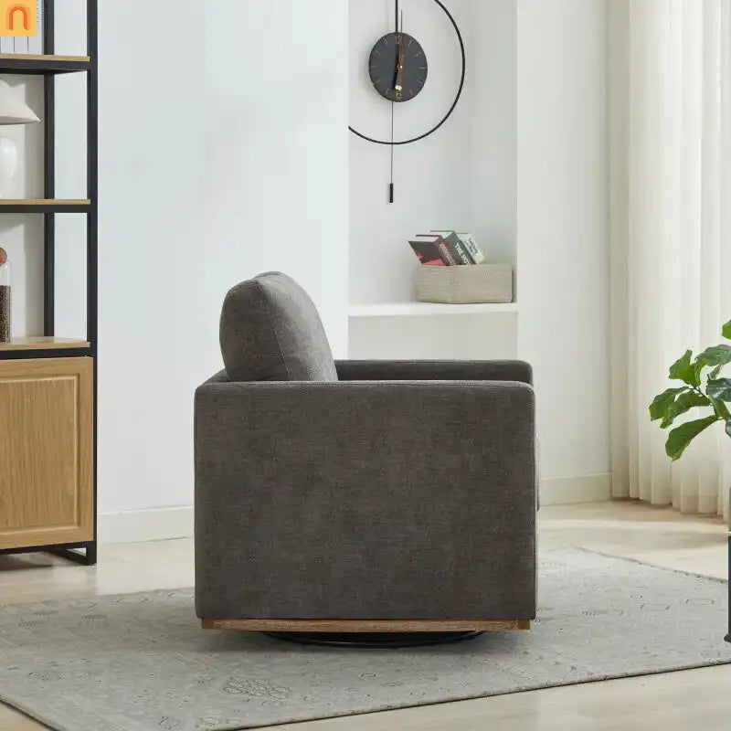 Accent Chair Square Swivel Chenille Charcoal 360 Degree 300 lb 30in
