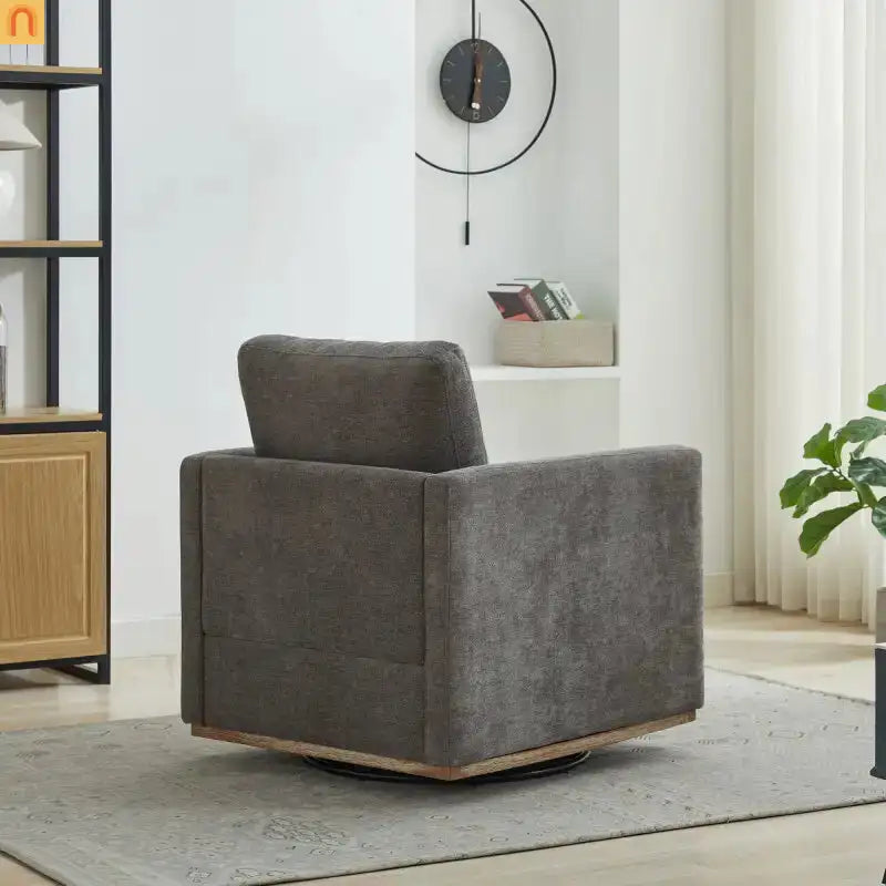 Accent Chair Square Swivel Chenille Charcoal 360 Degree 300 lb 30in