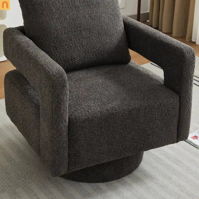 Accent Chair Square Swivel Boucle Charcoal 360 Removable Cushion
