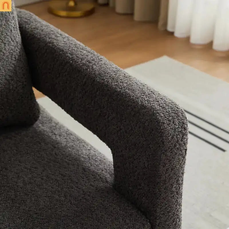 Accent Chair Square Swivel Boucle Charcoal 360 Removable Cushion