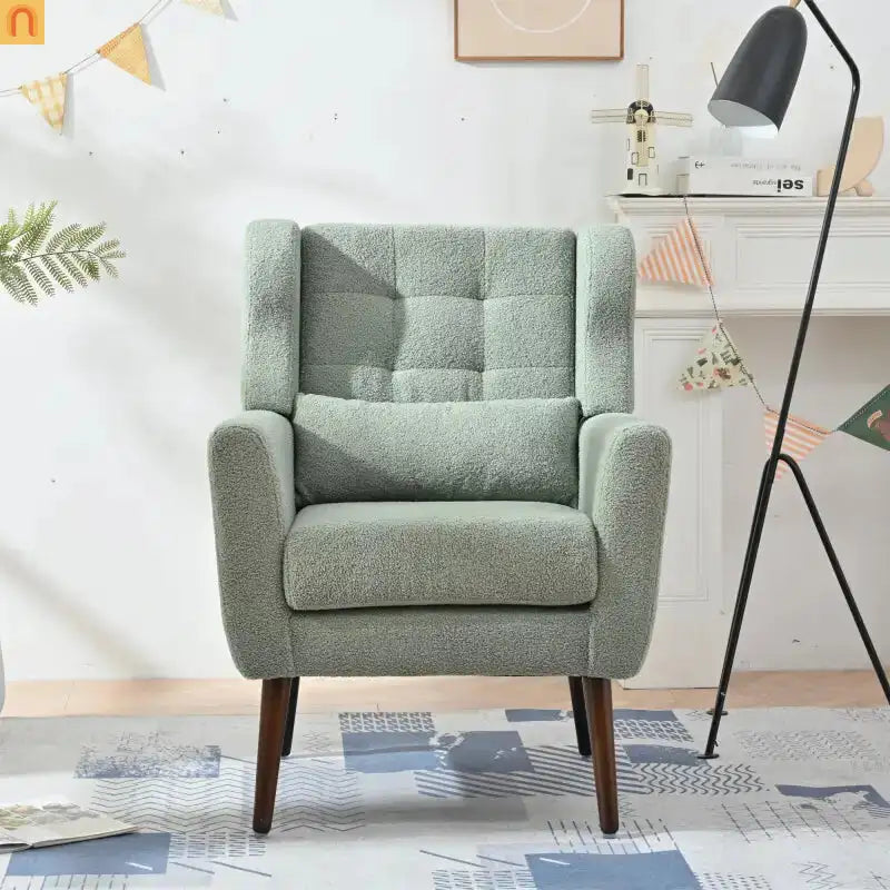 Accent Chair Modern Teddy Fabric Light Green Rubberwood 275 lb 28in