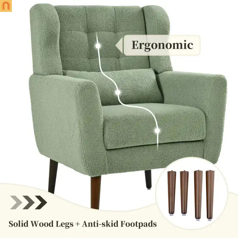 Accent Chair Modern Teddy Fabric Light Green Rubberwood 275 lb 28in