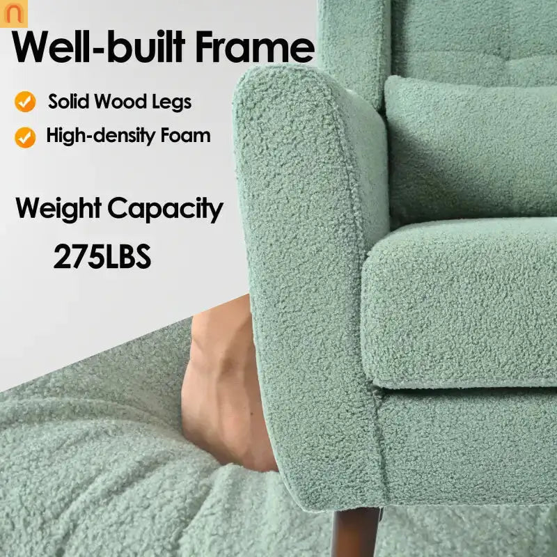 Accent Chair Modern Teddy Fabric Light Green Rubberwood 275 lb 28in