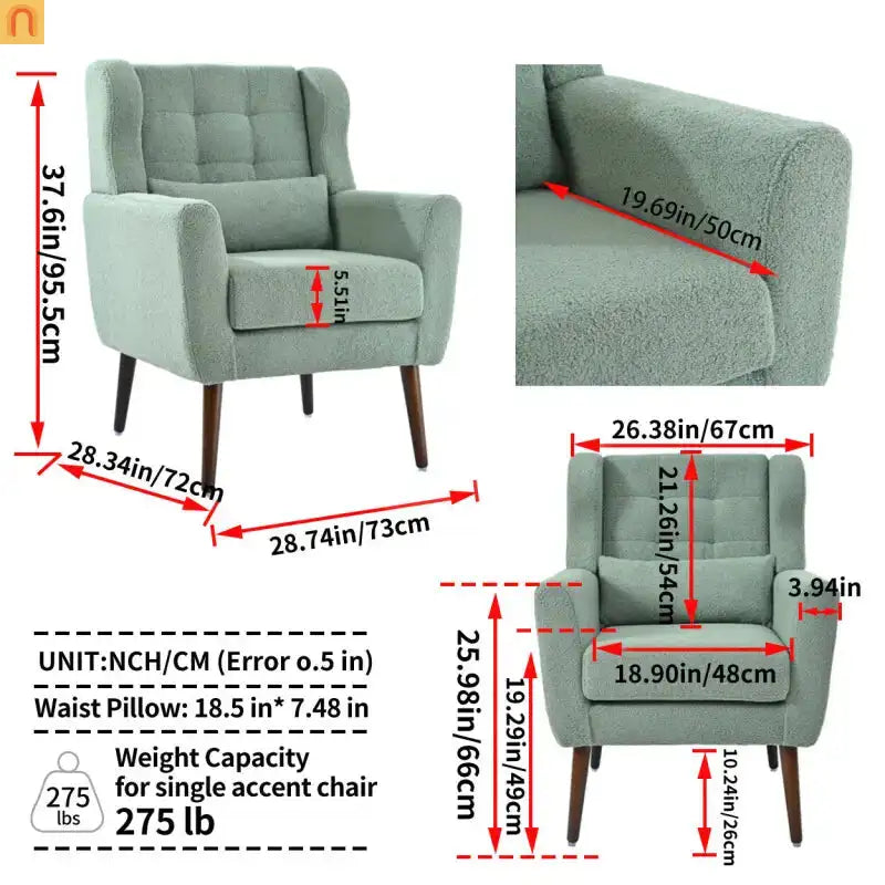 Accent Chair Modern Teddy Fabric Light Green Rubberwood 275 lb 28in