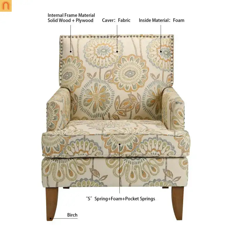 Accent Chair Modern Fabric Beige Yellow Birch Legs Pocket Spring 220 lb