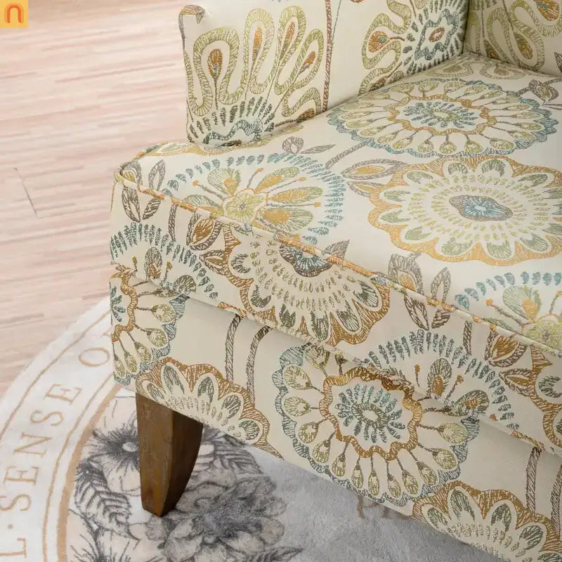 Accent Chair Modern Fabric Beige Yellow Birch Legs Pocket Spring 220 lb
