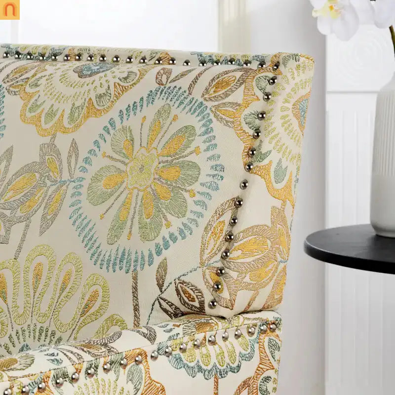 Accent Chair Modern Fabric Beige Yellow Birch Legs Pocket Spring 220 lb