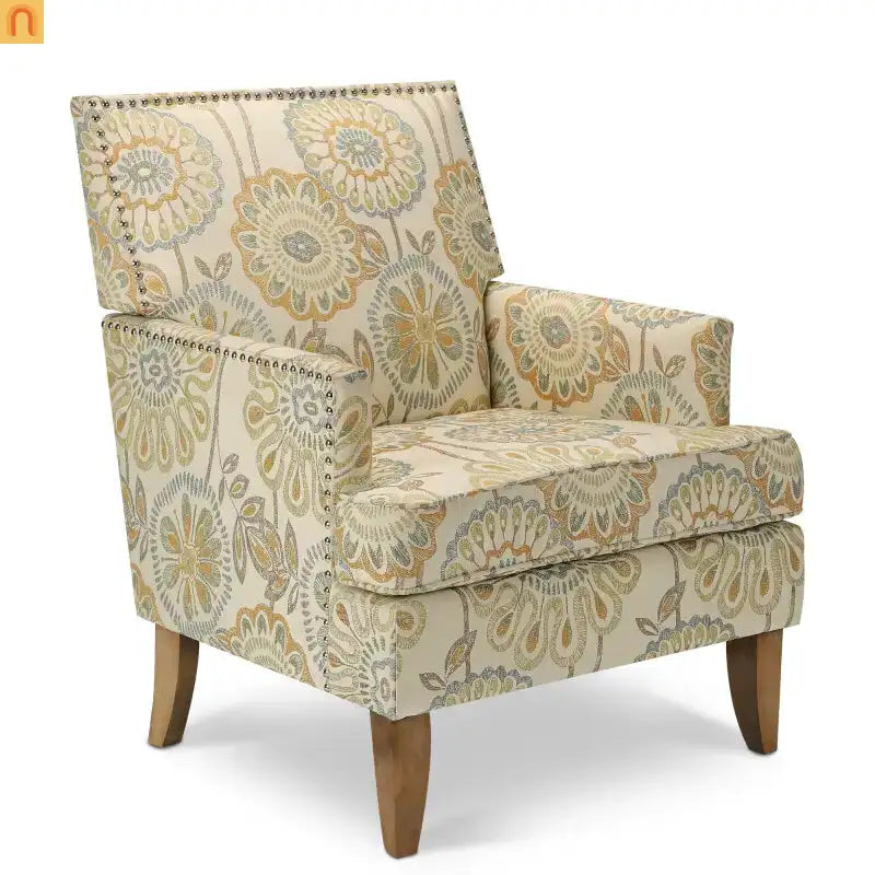 Accent Chair Modern Fabric Beige Yellow Birch Legs Pocket Spring 220 lb