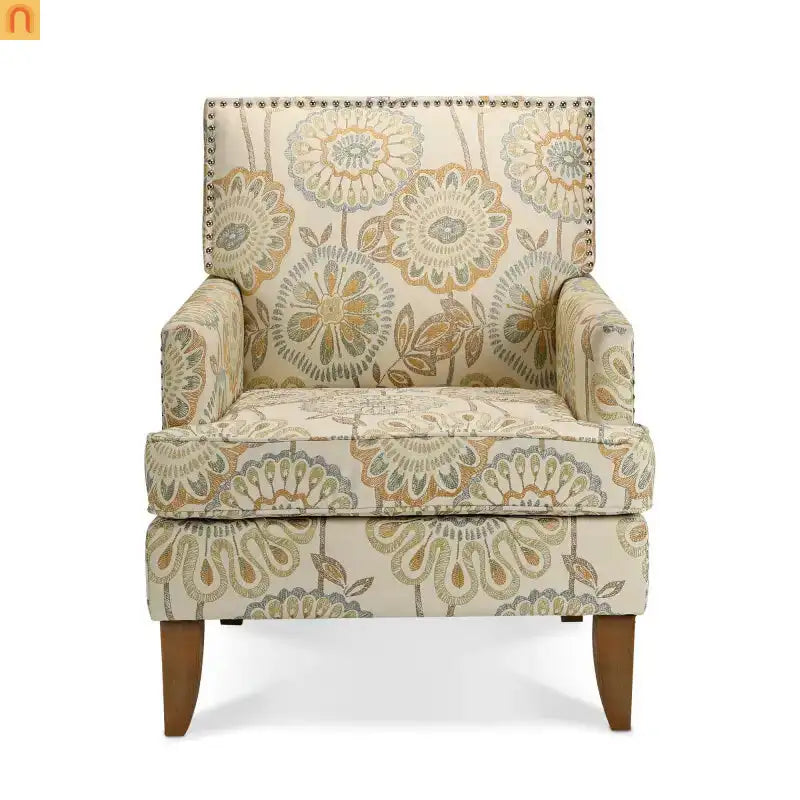 Accent Chair Modern Fabric Beige Yellow Birch Legs Pocket Spring 220 lb