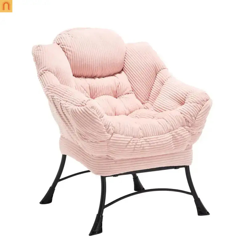 Accent Chair Lounge Flannelette Pink with Ottoman Steel Frame 250 lb