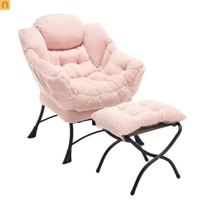 Accent Chair Lounge Flannelette Pink with Ottoman Steel Frame 250 lb