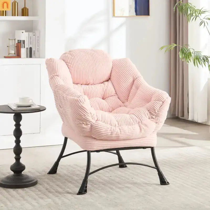 Accent Chair Lounge Flannelette Pink with Ottoman Steel Frame 250 lb