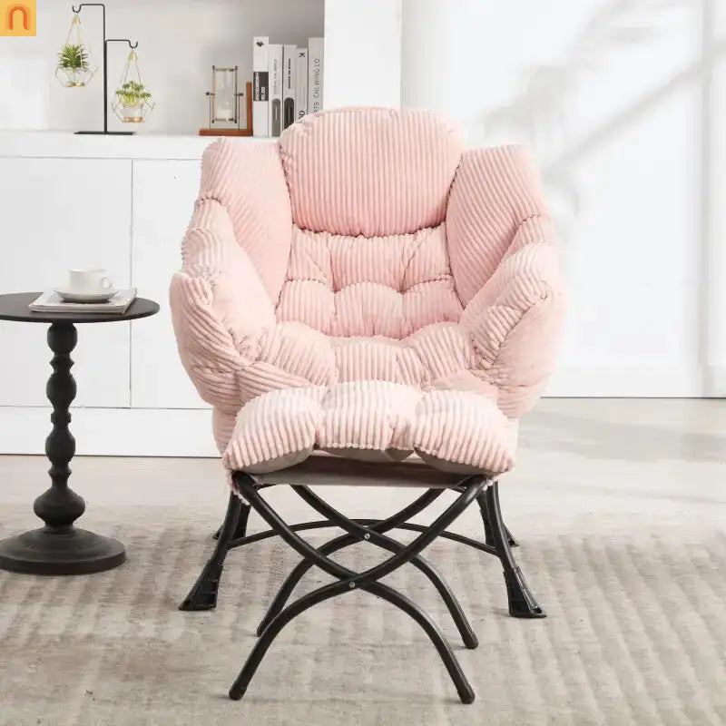 Accent Chair Lounge Flannelette Pink with Ottoman Steel Frame 250 lb
