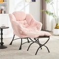 Accent Chair Lounge Flannelette Pink with Ottoman Steel Frame 250 lb