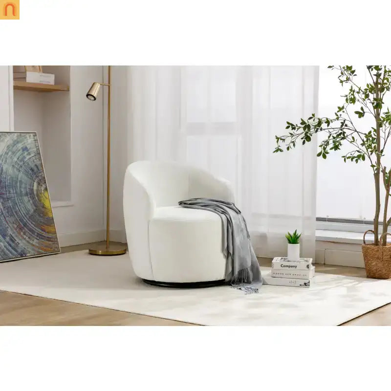 Accent Chair Barrel Swivel Chenille Ivory 360 Degree 250 lb 25in
