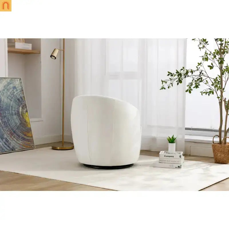 Accent Chair Barrel Swivel Chenille Ivory 360 Degree 250 lb 25in