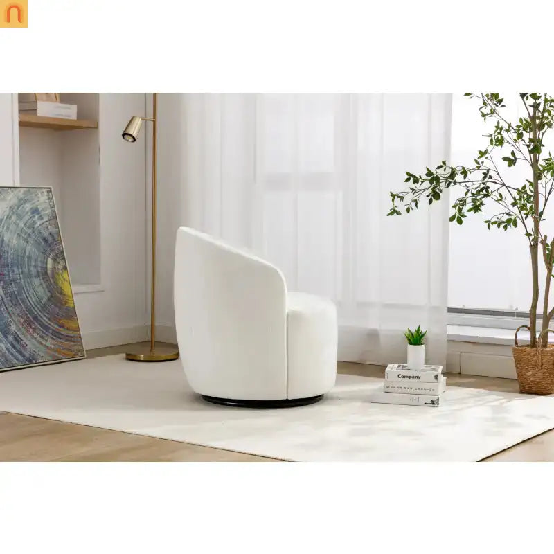 Accent Chair Barrel Swivel Chenille Ivory 360 Degree 250 lb 25in
