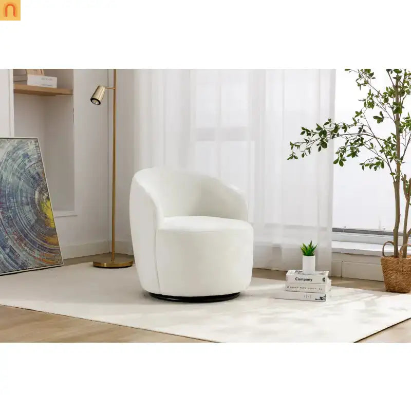 Accent Chair Barrel Swivel Chenille Ivory 360 Degree 250 lb 25in
