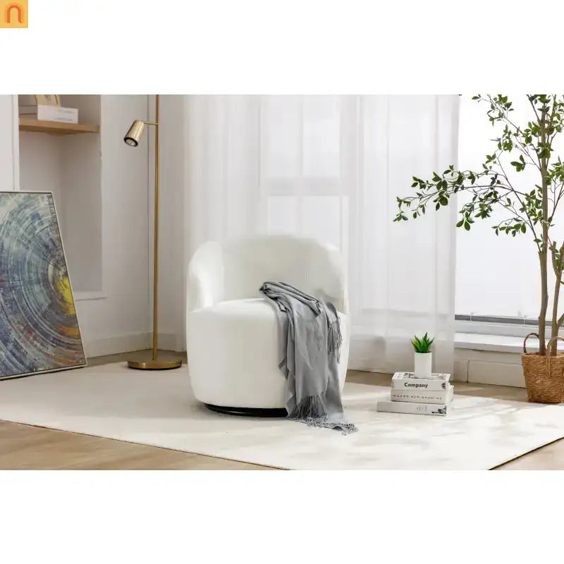 Accent Chair Barrel Swivel Chenille Ivory 360 Degree 250 lb 25in