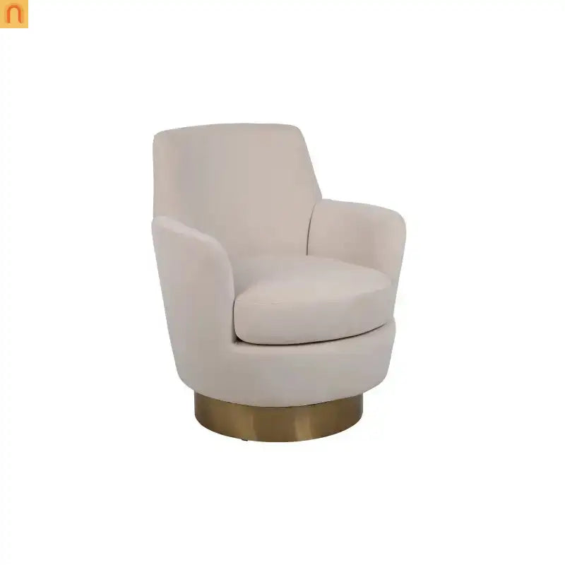 Accent Chair Swivel Barrel Velvet Beige Gold Stainless Steel Base