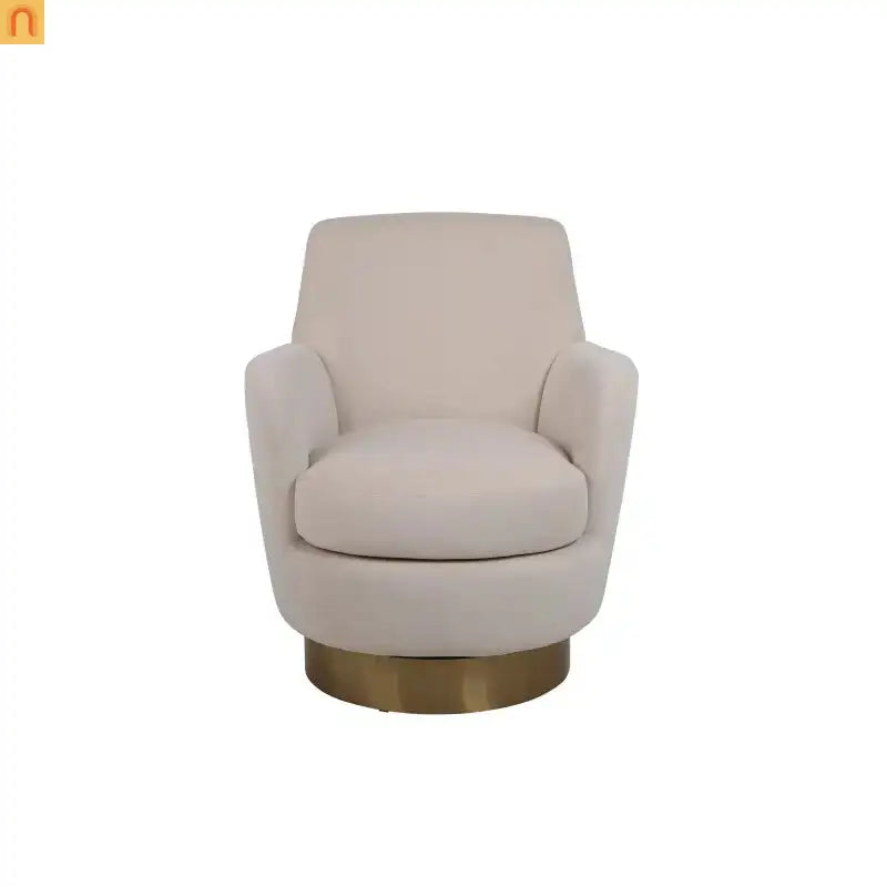 Accent Chair Swivel Barrel Velvet Beige Gold Stainless Steel Base