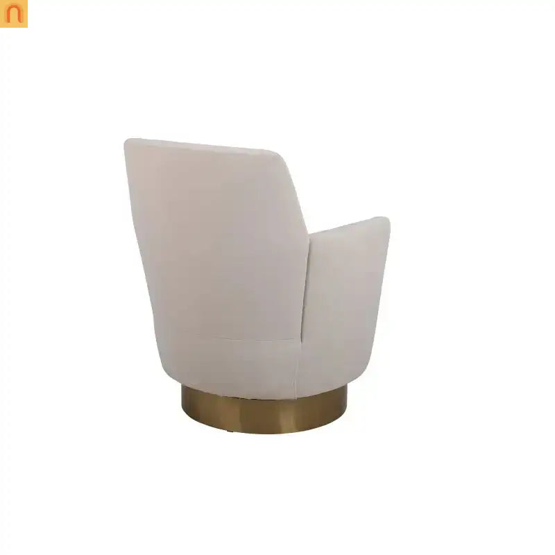 Accent Chair Swivel Barrel Velvet Beige Gold Stainless Steel Base