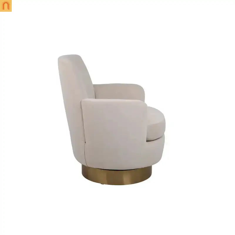 Accent Chair Swivel Barrel Velvet Beige Gold Stainless Steel Base