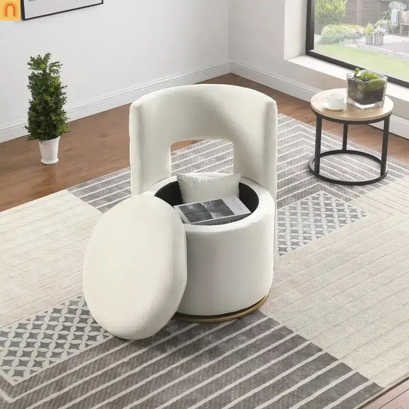 Accent Chair Swivel Velvet White Side Storage 360 Degree 220 lb 20in