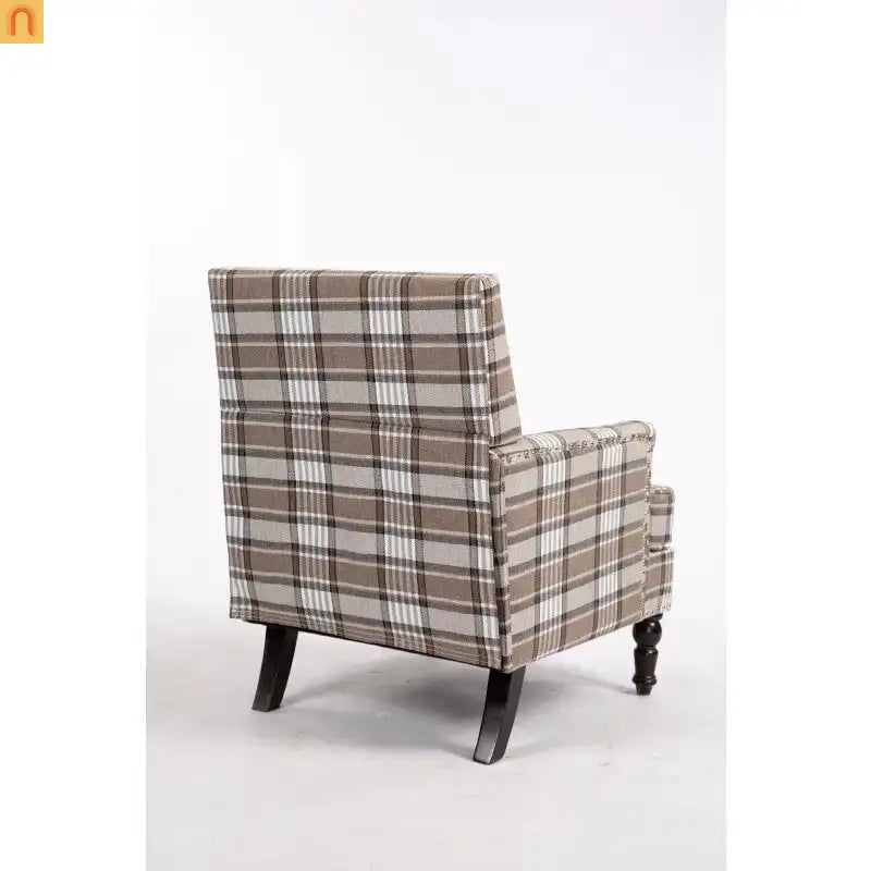Accent Chair Vintage Linen Striped Nailhead Trim Wood Legs