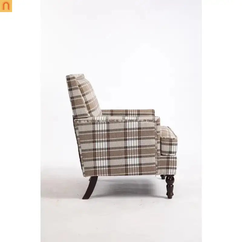Accent Chair Vintage Linen Striped Nailhead Trim Wood Legs
