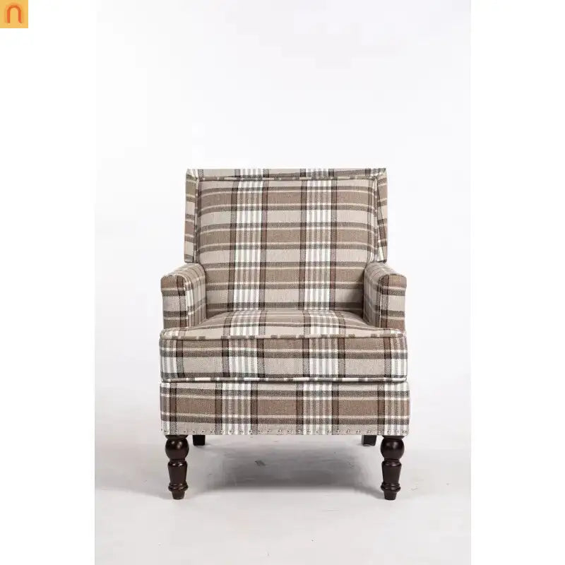 Accent Chair Vintage Linen Striped Nailhead Trim Wood Legs