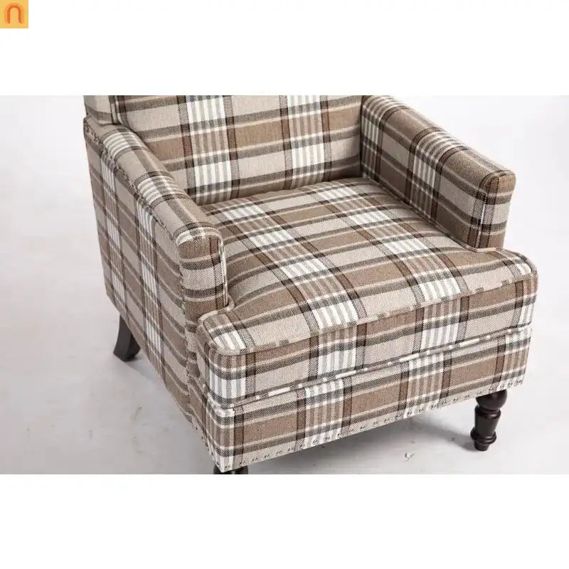 Accent Chair Vintage Linen Striped Nailhead Trim Wood Legs