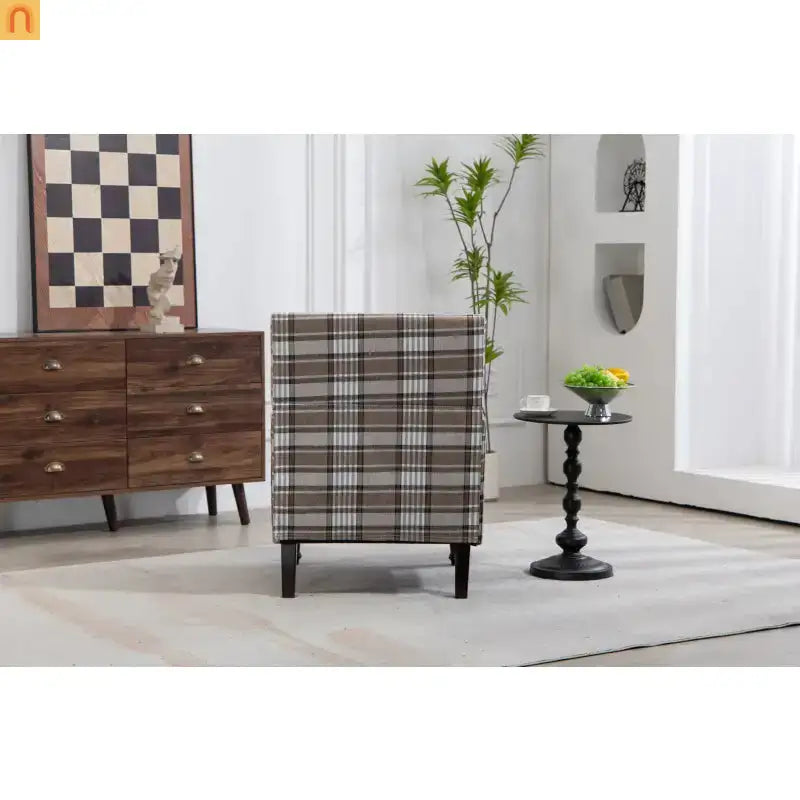 Accent Chair Vintage Linen Striped Nailhead Trim Wood Legs