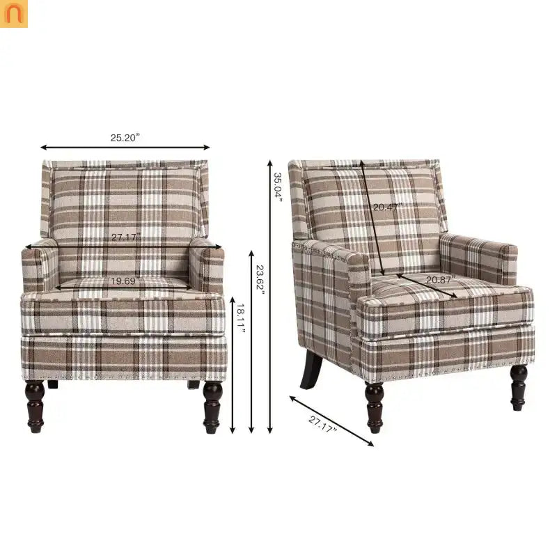 Accent Chair Vintage Linen Striped Nailhead Trim Wood Legs