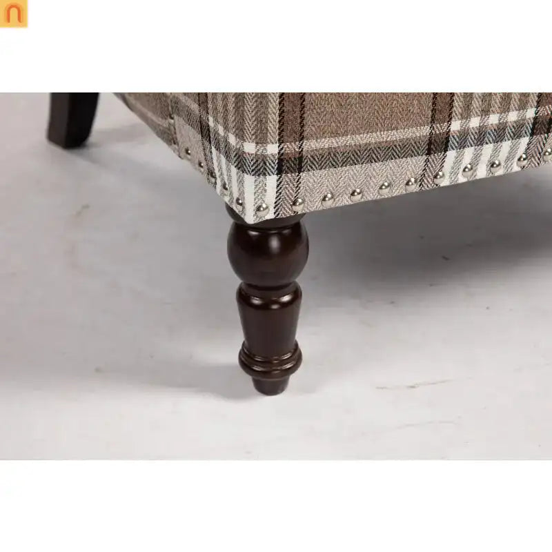 Accent Chair Vintage Linen Striped Nailhead Trim Wood Legs