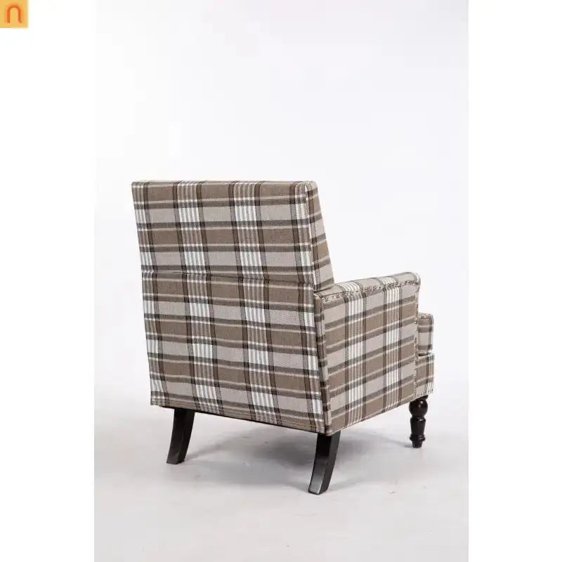 Accent Chair Vintage Linen Striped Nailhead Trim Wood Legs
