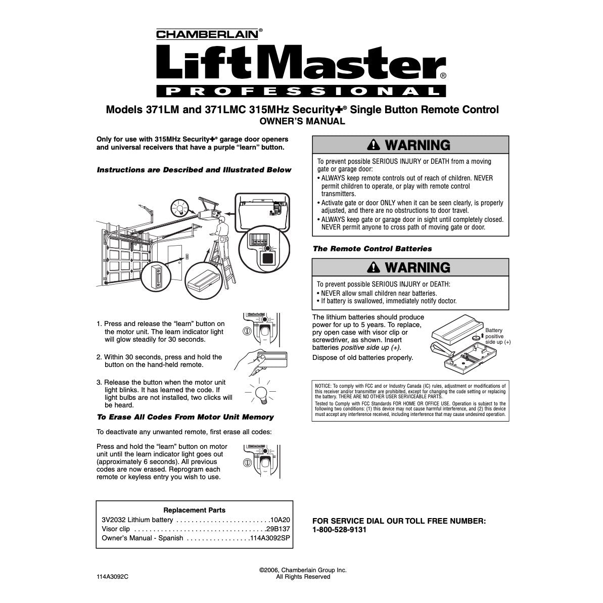 Substitute for AccessMaster 371AC 1-Button Visor 315 MHz Garage Door Opener Remote Control [371LM]