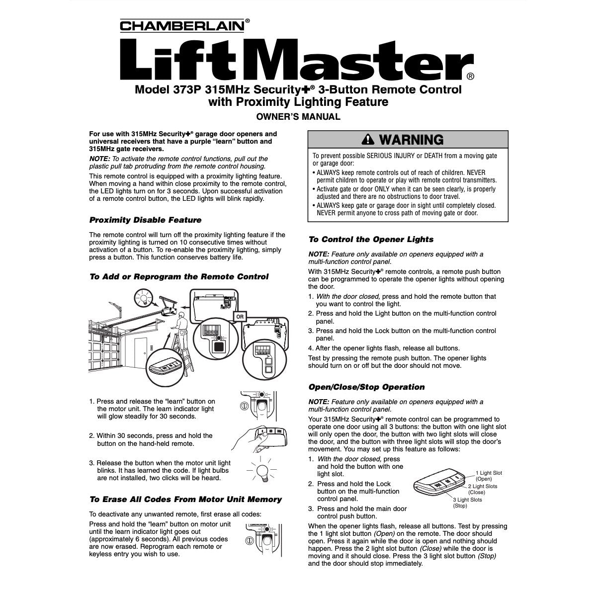 Substitute for AccessMaster 373P Premium 3-Button Vizor 315 MHz Garage Door Opener Remote Control [373LM]