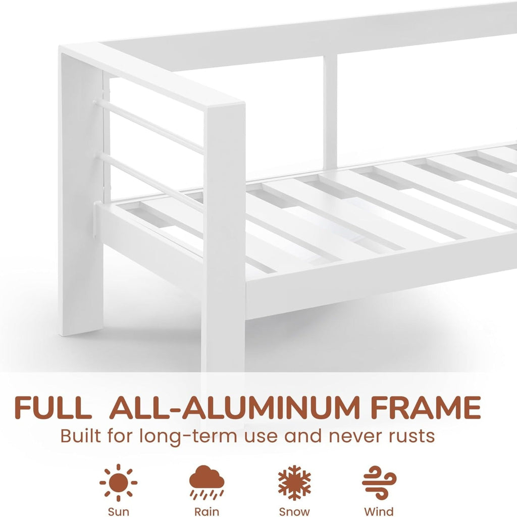 Outdoor Aluminum Sofa 3 Seat 74in White Cushions