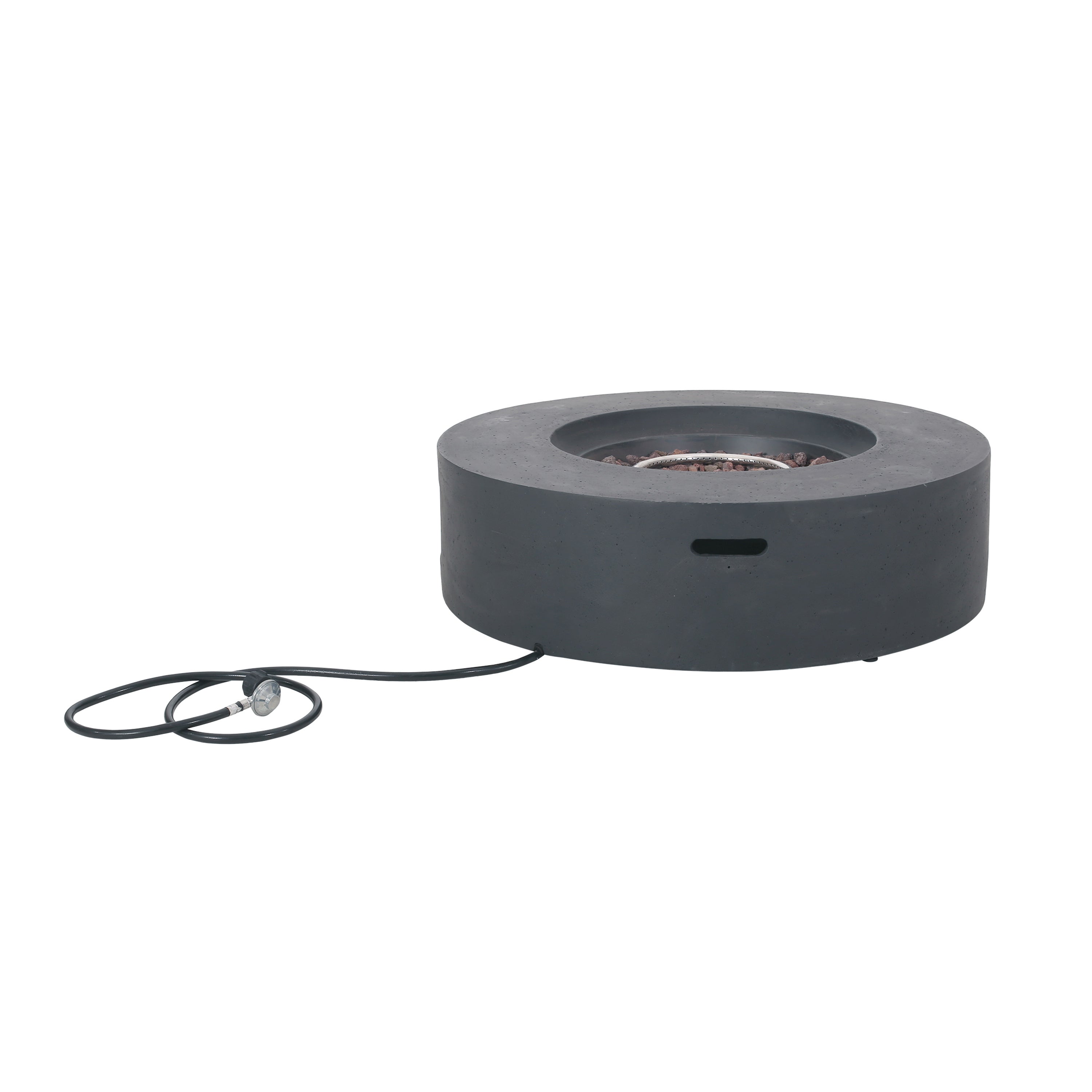 Modern Lightweight Concrete Circular Fire Pit 50000 BTU, Dark Gray